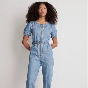 Madewell - Denim Puff-Sleeve Zip-Up Coverall in Milburn Wash - Size 0